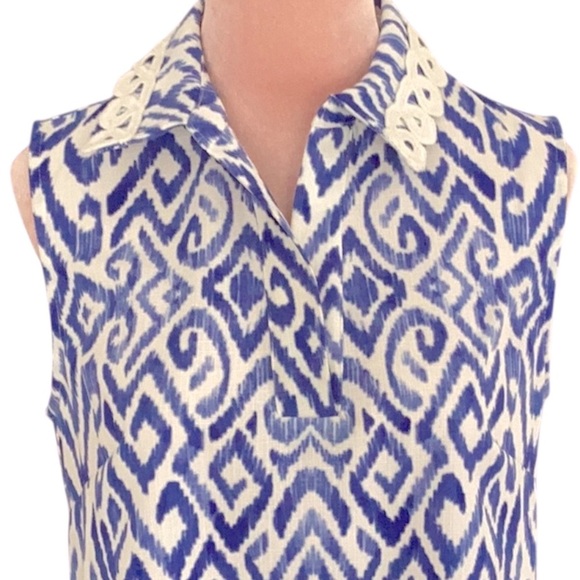 NWT Pappagallo Blue/Ivory Sleeveless A Line Mini Dress Small - Picture 6 of 7